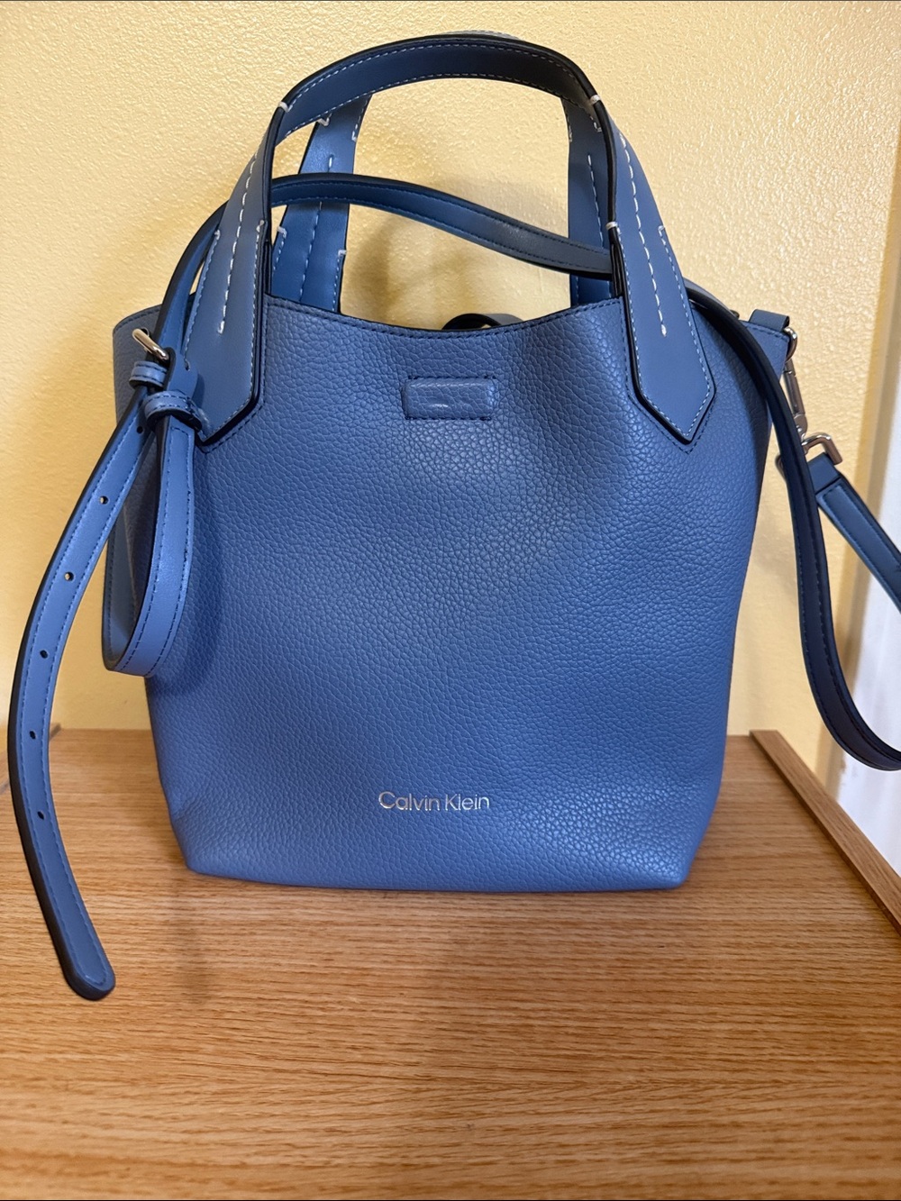 Calvin Klein Blue Pebbled Leather Mini Tote with Strap